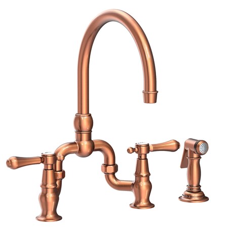Newport Brass Kitchen Bridge Faucet With Side Spray in Antique Copper 9459-08A